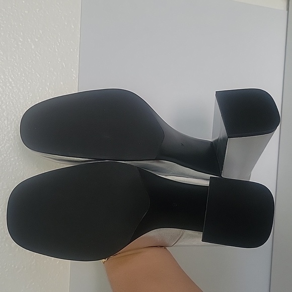 Silver womans high heel chunky heel square toe pumps party dress - Picture 7 of 8